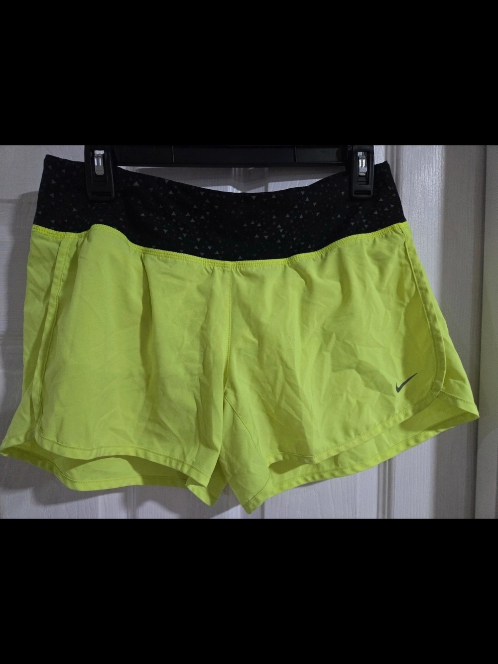 Nike Women's Yellow Performance Running Shorts with Black Waistband